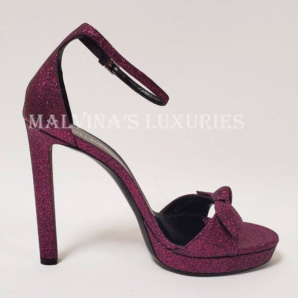 SAINT LAURENT SHOES HALL GLITTERED PLATFORM SANDALS sz IT 40 US 9.5 - Picture 11 of 15